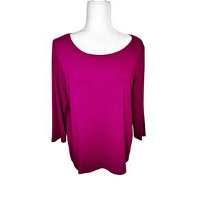 Eileen Fisher Fuchsia Scoop Neck 3/4 Sleeve Viscose Spandex Slinky Top Large